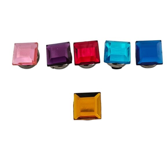 Square Multi-Colored Gemstone Metal Button Covers Set of 6 Holiday Wear - Picture 4 of 4